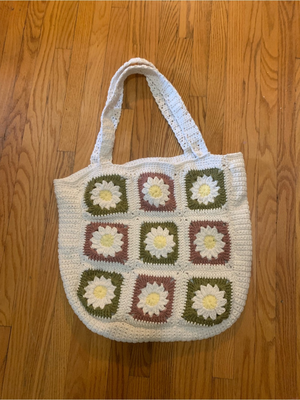 Handcrafted White Crochet Daisy Tote Bag - Women's Shoulder Bag
